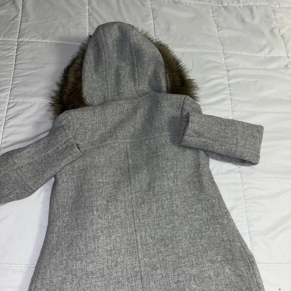 J.Crew Stadium Cloth Wool Nello Gori Womens Size 0 lined Coat Faux Fur Trim Gray - Picture 3 of 9
